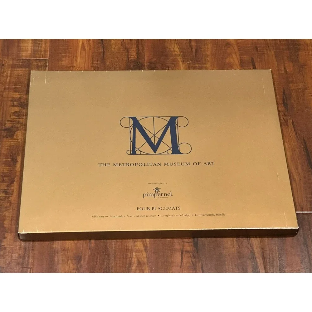Set of (4) Vintage MoMA Pimpernal Made In England Cork Back Blue Sage Placemats